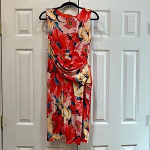 T Tahari dress. Coral floral print. Stretch fabric, lined dress, size 8